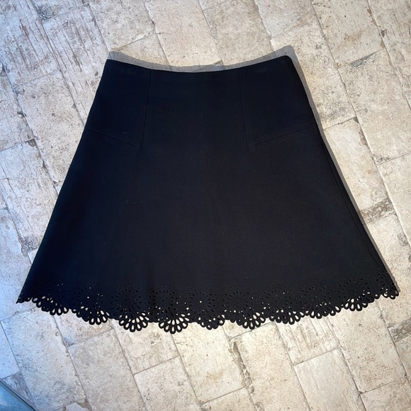 Loft, black laser cut midi skirt, geometric pattern cut out at bottom. Size 2 - Picture 1 of 14